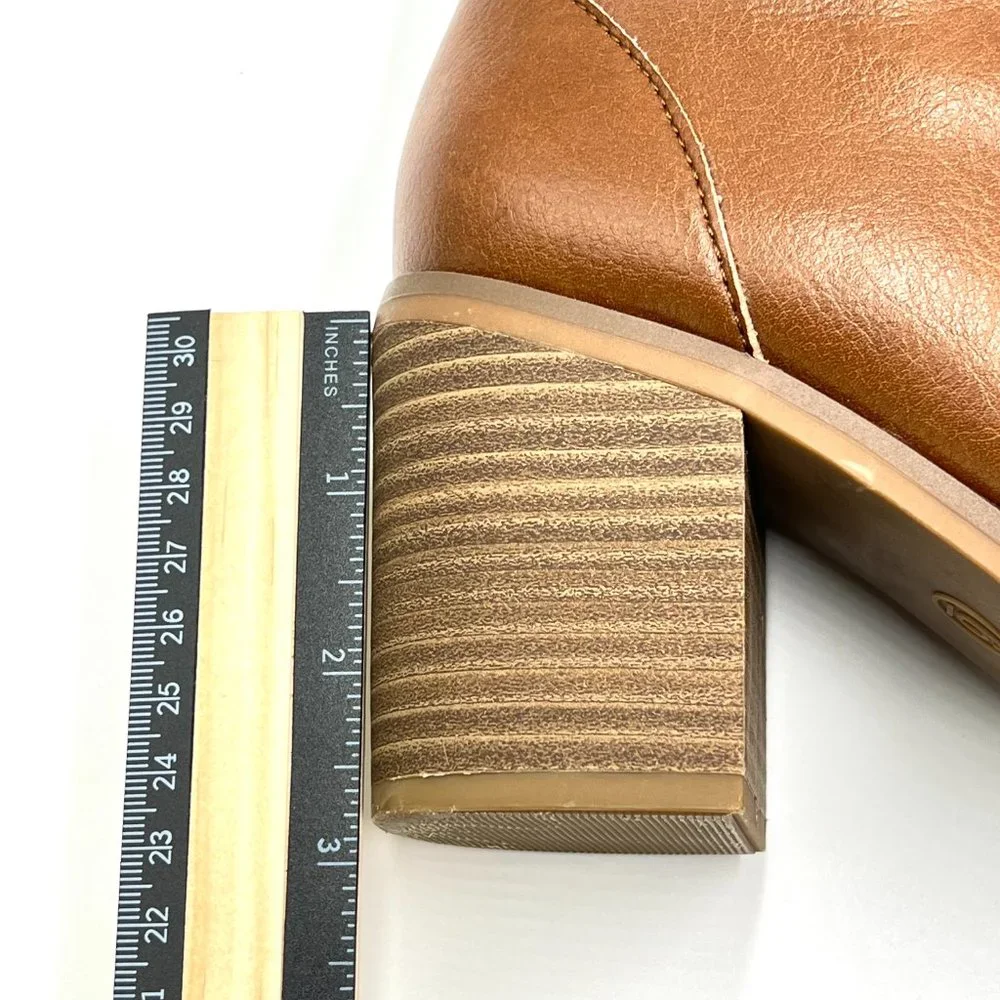 Universal Thread Size‎ 6 Cognac Brown Faux Vegan Leather Block Heel Ankle Boots